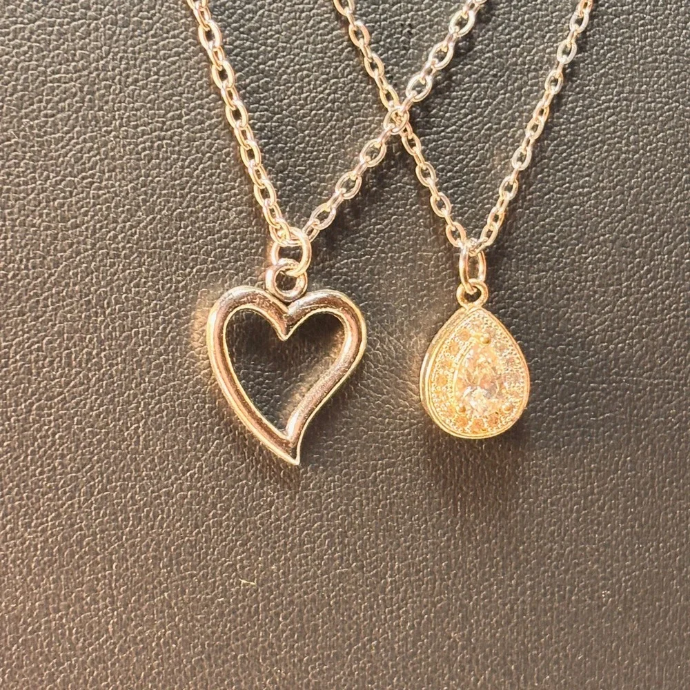 Necklace Set Silver Heart Teardrop Rhinestone Pendant Y2K Coquette